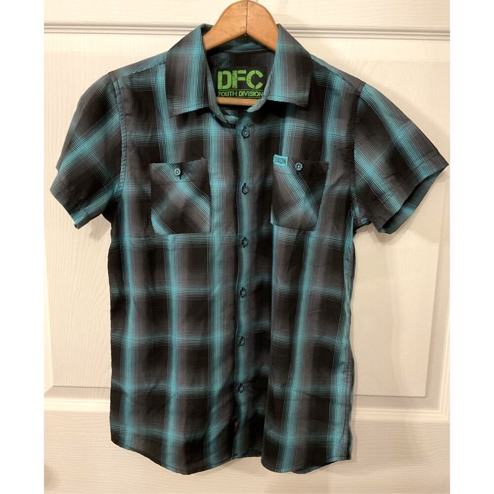 Dixxon Youth Trixie Boys Large Blue Black Plaid Snap Button Shirt SXS Collab
